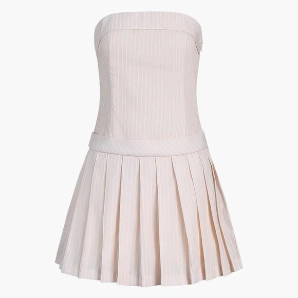 NWT Pink Pinstripe Pleat Tube Short Dress small - Picture 3 of 8